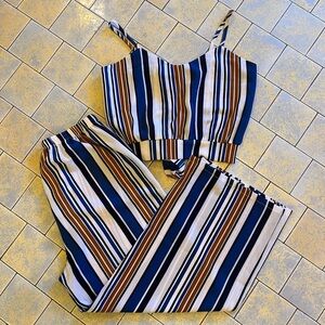 Striped Blue and Brown Women's Jumpsuit